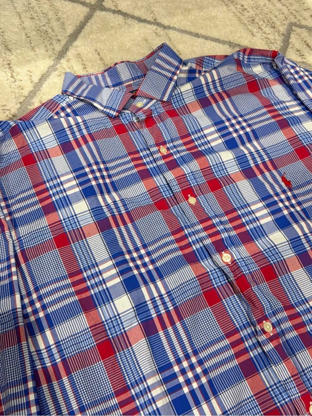 Polo Ralph Lauren Mens XLT Red White Blue Plaid Cotton Stretch Button Down Shirt